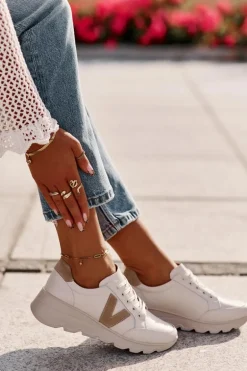 Skórzane Buty Sportowe Damskie Vinceza 7918 Beżowe