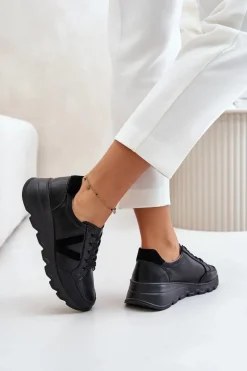 Skórzane Buty Sportowe Damskie Vinceza 7918 Czarne