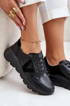 Skórzane Buty Sportowe Damskie Vinceza 7918 Czarne