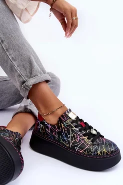 Skórzane Buty Sportowe Na Platformie Maciejka 06191-39 Multikolor