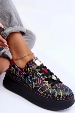 Skórzane Buty Sportowe Na Platformie Maciejka 06191-39 Multikolor