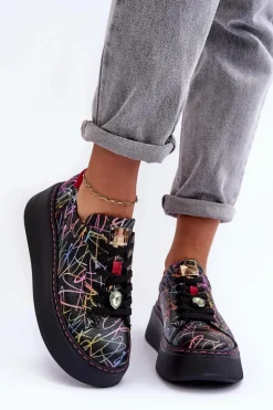 Skórzane Buty Sportowe Na Platformie Maciejka 06191-39 Multikolor
