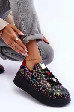 Skórzane Buty Sportowe Na Platformie Maciejka 06191-39 Multikolor