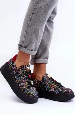 Skórzane Buty Sportowe Na Platformie Maciejka 06191-39 Multikolor