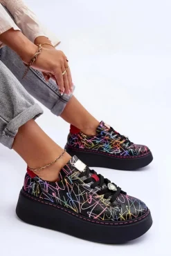 Skórzane Buty Sportowe Na Platformie Maciejka 06191-39 Multikolor