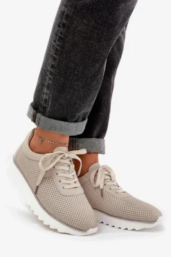 Skórzane Buty Sportowe Na Platformie Z Brokatem D&A LR51-629 Beżowe