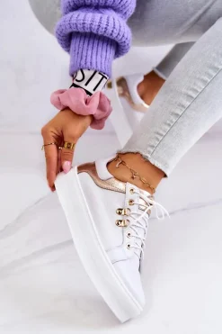 Skórzane Buty Sportowe Na Platformie Białe Mary Ann