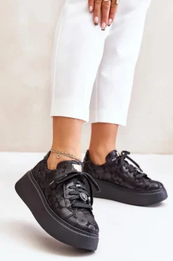 Skórzane Buty Sportowe Na Platformie Maciejka 06191-42 Czarne