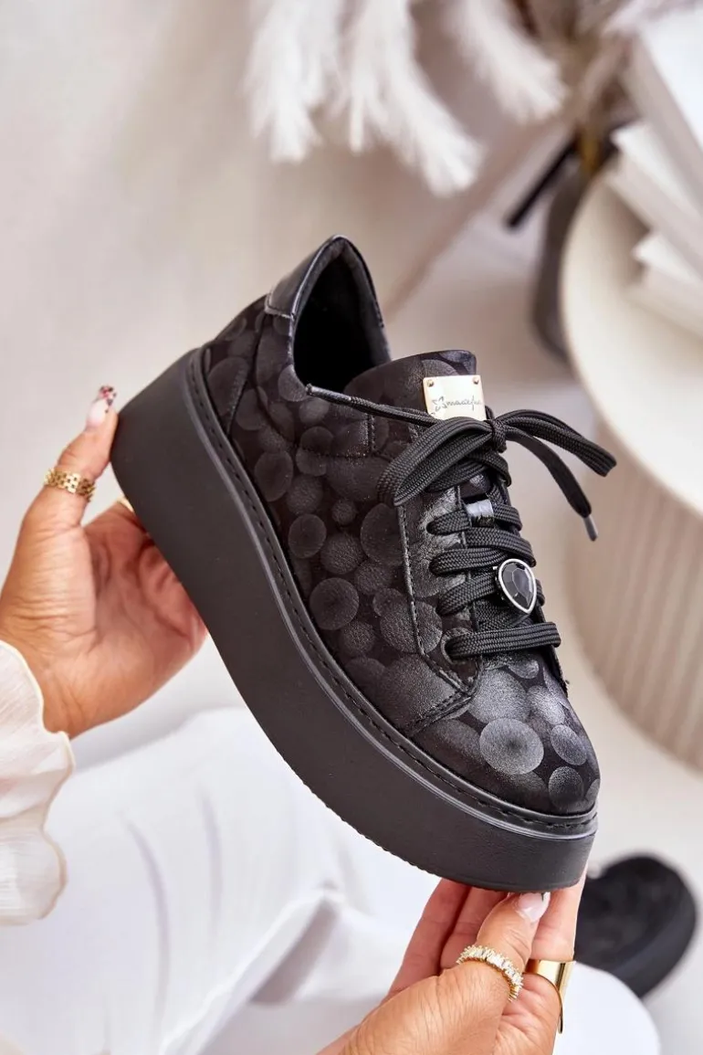 Skórzane Buty Sportowe Na Platformie Maciejka 06191-42 Czarne