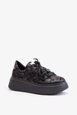 Skórzane Buty Sportowe Na Platformie Maciejka 06191-42 Czarne