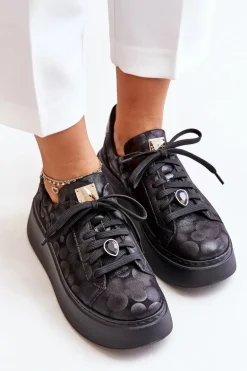 Skórzane Buty Sportowe Na Platformie Maciejka 06191-42 Czarne