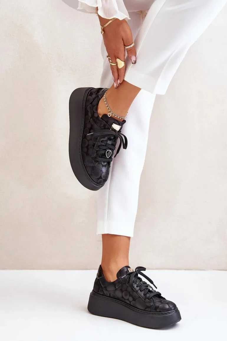 Skórzane Buty Sportowe Na Platformie Maciejka 06191-42 Czarne