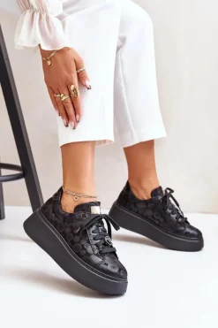 Skórzane Buty Sportowe Na Platformie Maciejka 06191-42 Czarne