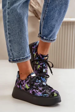 Skórzane Buty Sportowe Na Platformie Maciejka 06191-05 Fioletowe