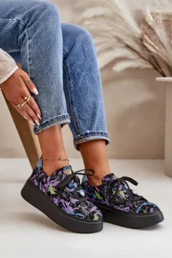 Skórzane Buty Sportowe Na Platformie Maciejka 06191-05 Fioletowe
