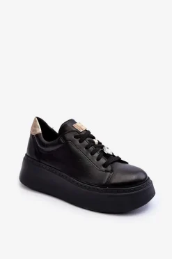 Skórzane Buty Sportowe Na Platformie Maciejka 06191-01 Czarne