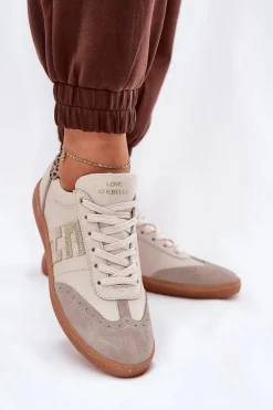 Skórzane Buty Sportowe Sneakersy Damskie Panterka CheBello 4640 Beżowe