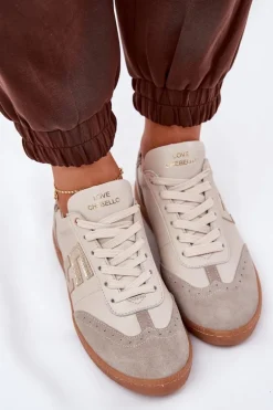 Skórzane Buty Sportowe Sneakersy Damskie Panterka CheBello 4640 Beżowe