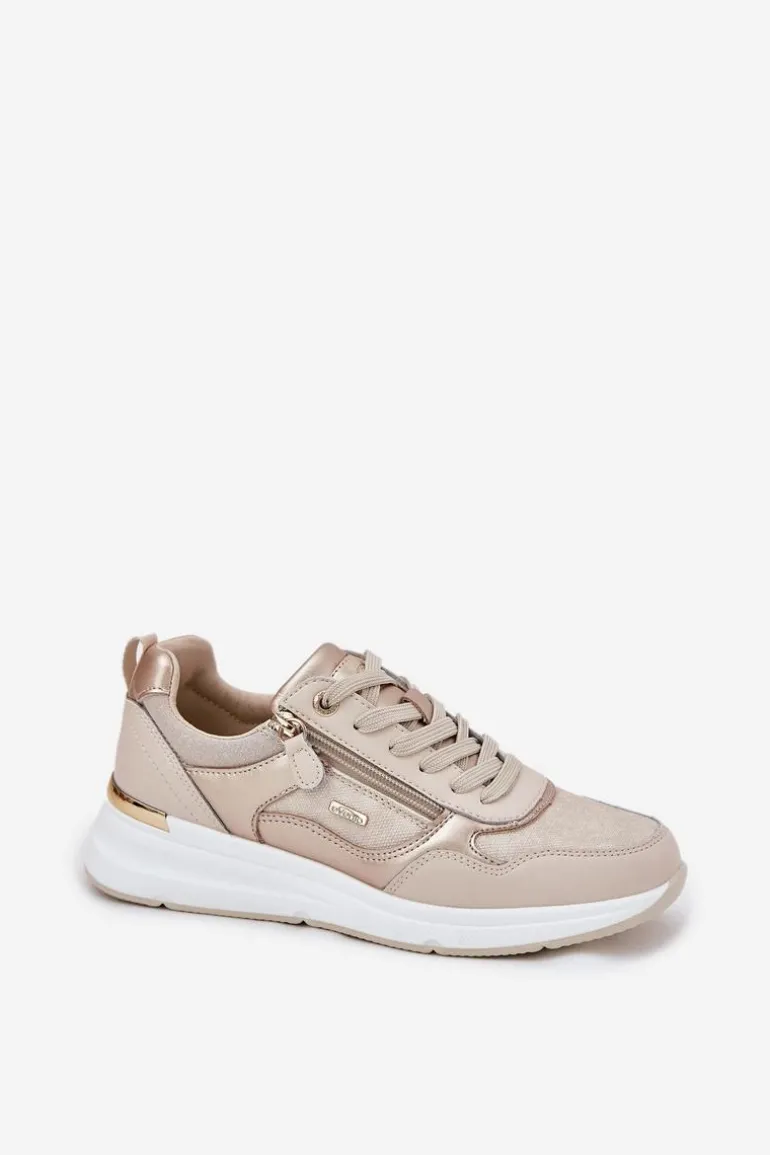 Skórzane Buty Sportowe Sneakersy Damskie Z Zamkiem Beżowe Lilimia