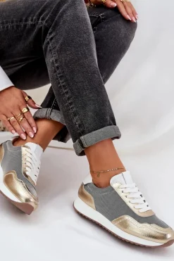 Skórzane Buty Sportowe Sneakersy Damskie D&A LR51-847 Złote
