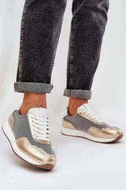 Skórzane Buty Sportowe Sneakersy Damskie D&A LR51-847 Złote