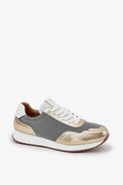 Skórzane Buty Sportowe Sneakersy Damskie D&A LR51-847 Złote