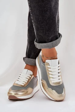 Skórzane Buty Sportowe Sneakersy Damskie D&A LR51-847 Złote