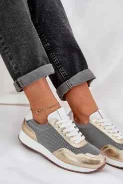 Skórzane Buty Sportowe Sneakersy Damskie D&A LR51-847 Złote
