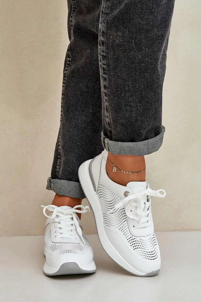 Skórzane Buty Sportowe Sneakersy Damskie S.Barski LR51-551 Białe