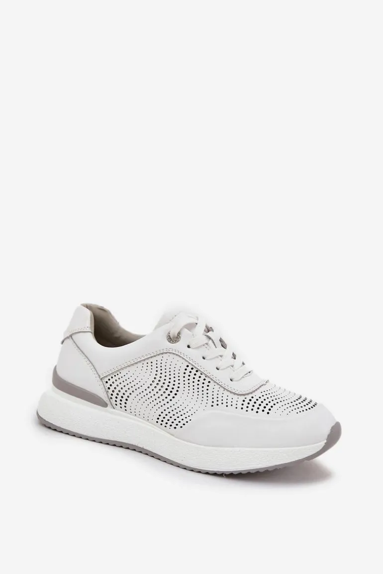 Skórzane Buty Sportowe Sneakersy Damskie S.Barski LR51-551 Białe