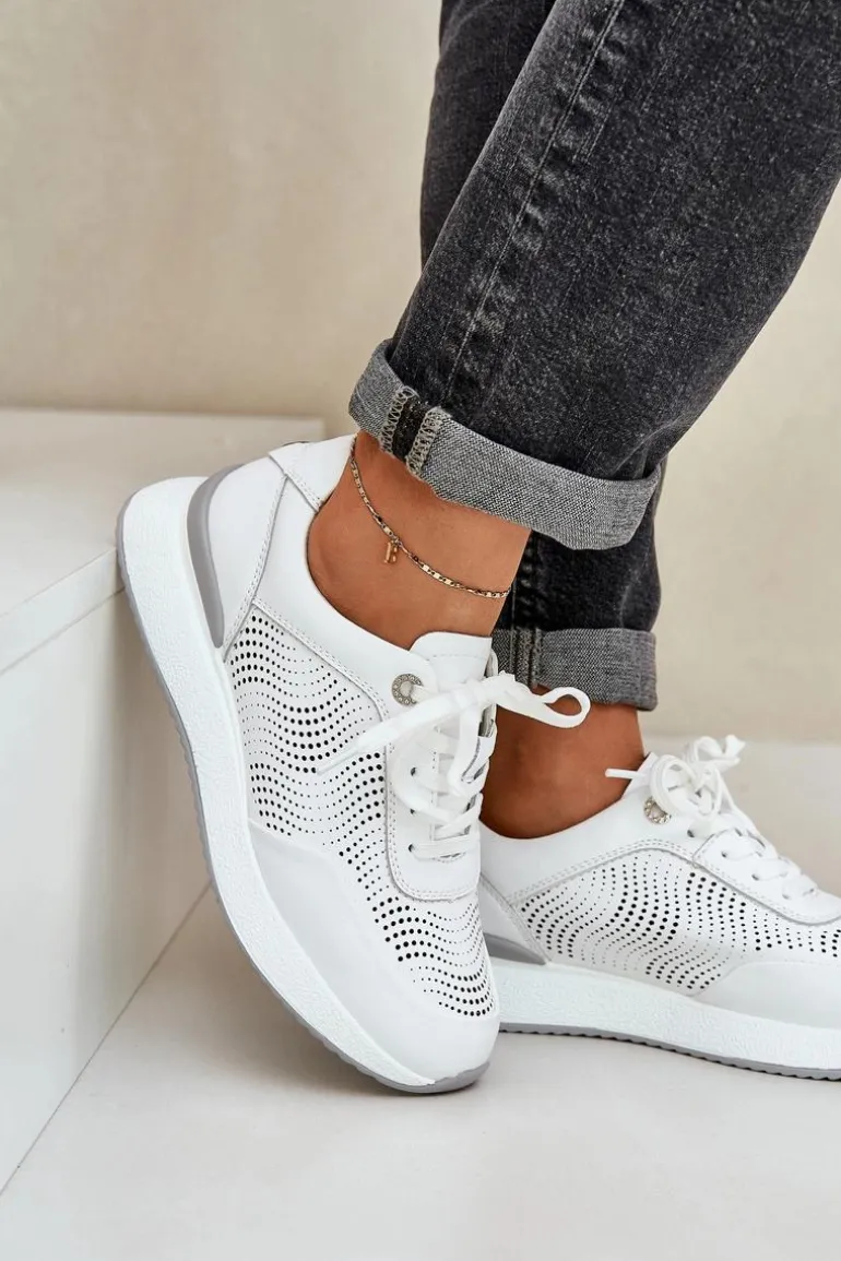 Skórzane Buty Sportowe Sneakersy Damskie S.Barski LR51-551 Białe