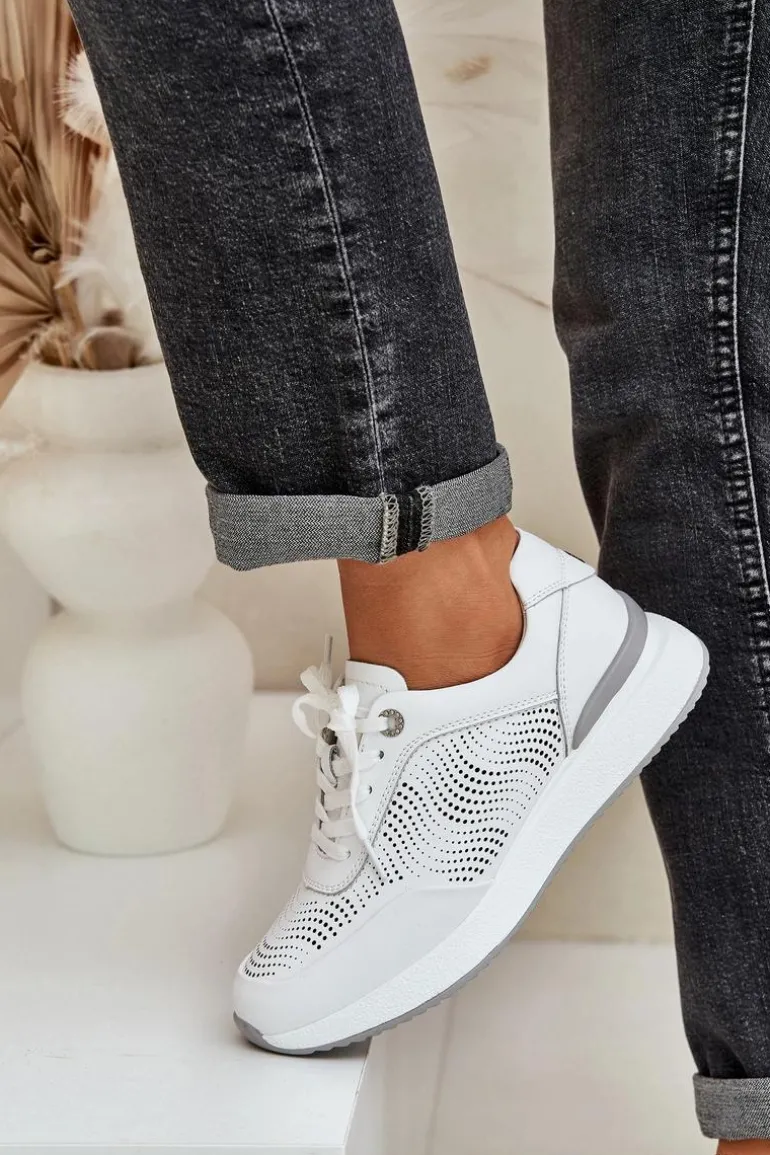 Skórzane Buty Sportowe Sneakersy Damskie S.Barski LR51-551 Białe
