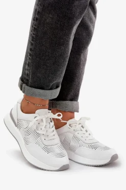 Skórzane Buty Sportowe Sneakersy Damskie S.Barski LR51-551 Białe