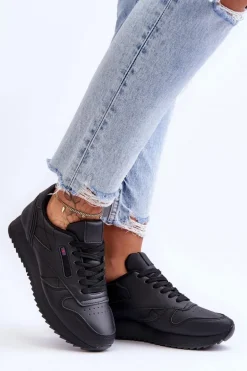 Skórzane Buty Sportowe Sznurowane Na Platformie Czarne Merida