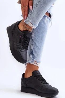 Skórzane Buty Sportowe Sznurowane Na Platformie Czarne Merida