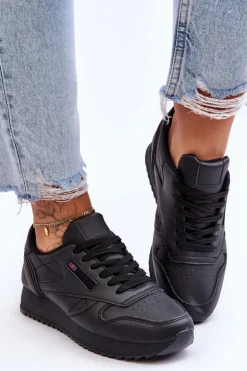 Skórzane Buty Sportowe Sznurowane Na Platformie Czarne Merida