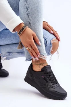 Skórzane Buty Sportowe Sznurowane Na Platformie Czarne Merida