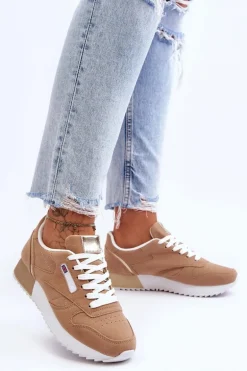 Skórzane Buty Sportowe Sznurowane Na Platformie Beżowe Merida