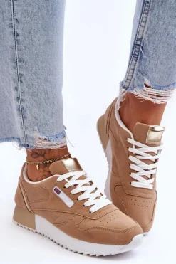 Skórzane Buty Sportowe Sznurowane Na Platformie Beżowe Merida