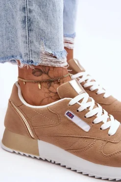 Skórzane Buty Sportowe Sznurowane Na Platformie Beżowe Merida