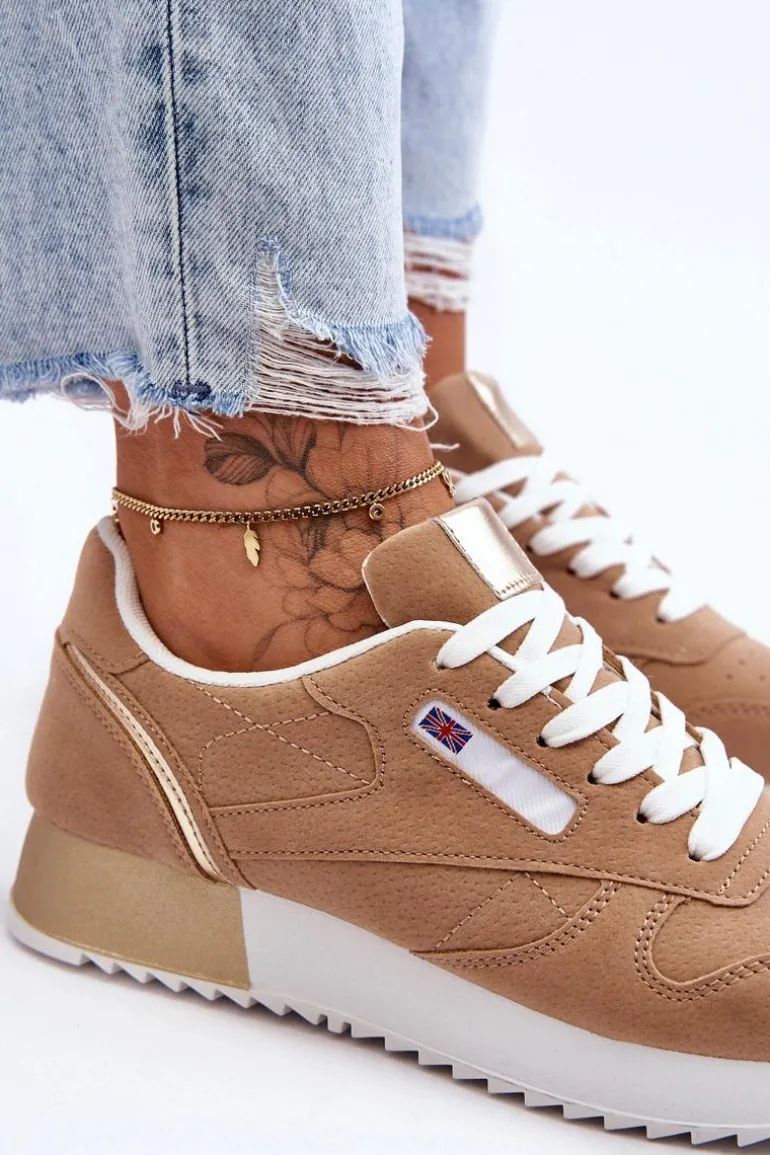 Skórzane Buty Sportowe Sznurowane Na Platformie Beżowe Merida