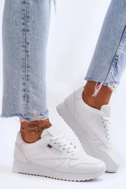 Skórzane Buty Sportowe Sznurowane Na Platformie Białe Merida