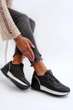 Skórzane Buty Sportowe Sznurowane Na Platformie Czarne Merida