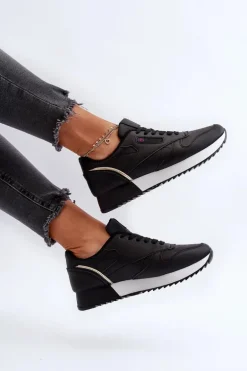 Skórzane Buty Sportowe Sznurowane Na Platformie Czarne Merida