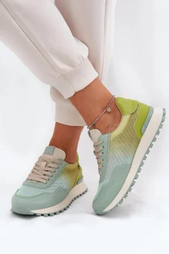 Skórzane Buty Sportowe Z Siateczką Damskie Vinceza 66775 Zielone