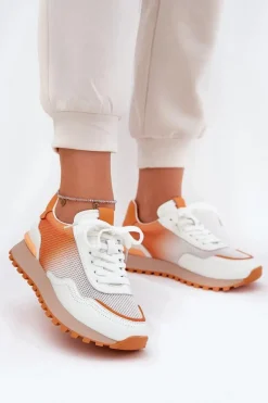 Skórzane Buty Sportowe Z Siateczką Damskie Vinceza 66775 Pomarańczowe