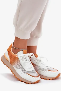 Skórzane Buty Sportowe Z Siateczką Damskie Vinceza 66775 Pomarańczowe