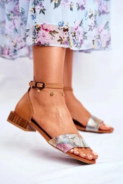 Skórzane Błyszczące Sandały Maciejka 04618-29 Rude