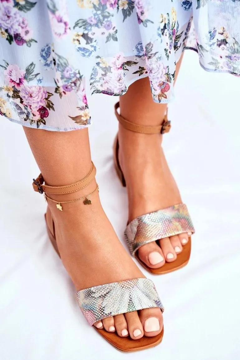 Skórzane Błyszczące Sandały Maciejka 04618-29 Rude