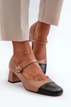 Skórzane Czółenka Damskie Laura Messi 2846 Brązowe